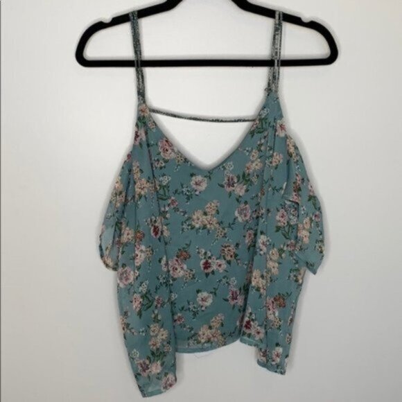 Xhilaration Women Green Floral Off Shoulder Crop Top Plus Size XXL - Picture 3 of 8